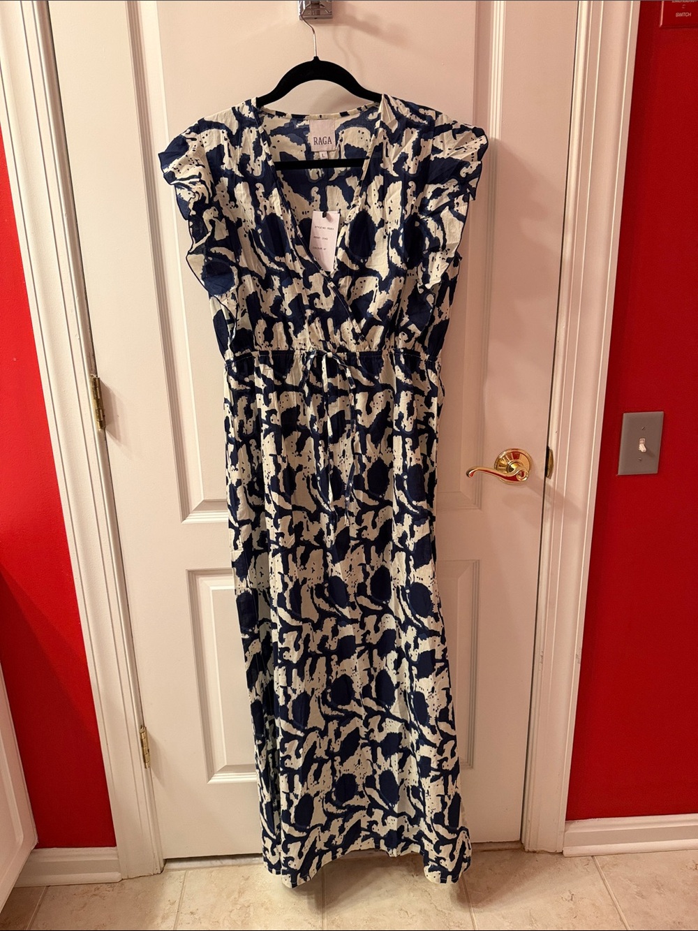 RAGA Navy & Cream Abstract Print Maxi Dress
